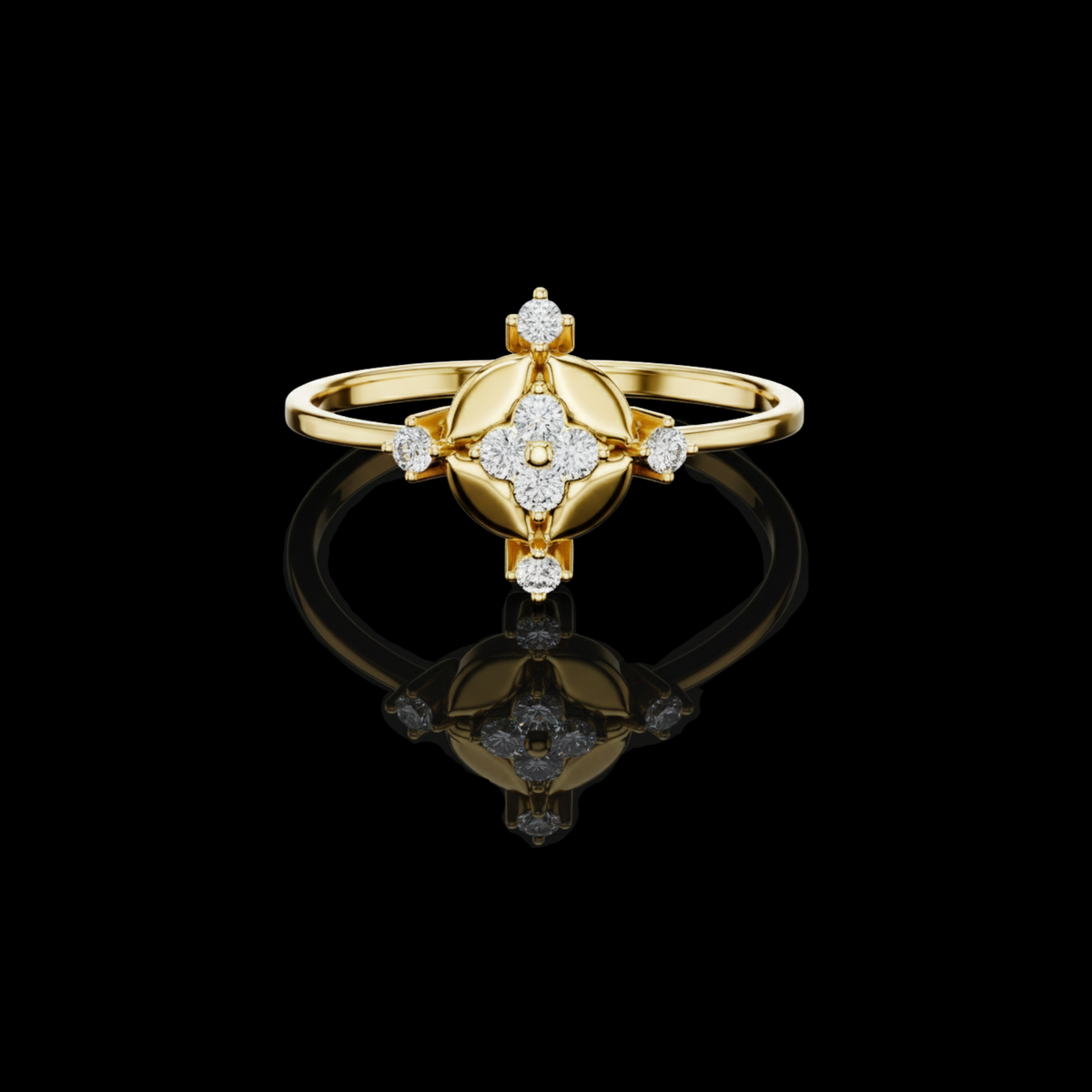 compass bloom round moissanite diamond cluster ring