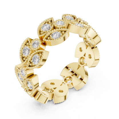 Vintage Floral Marquise & Round Moissanite Diamond Eternity Band Ring - View 4