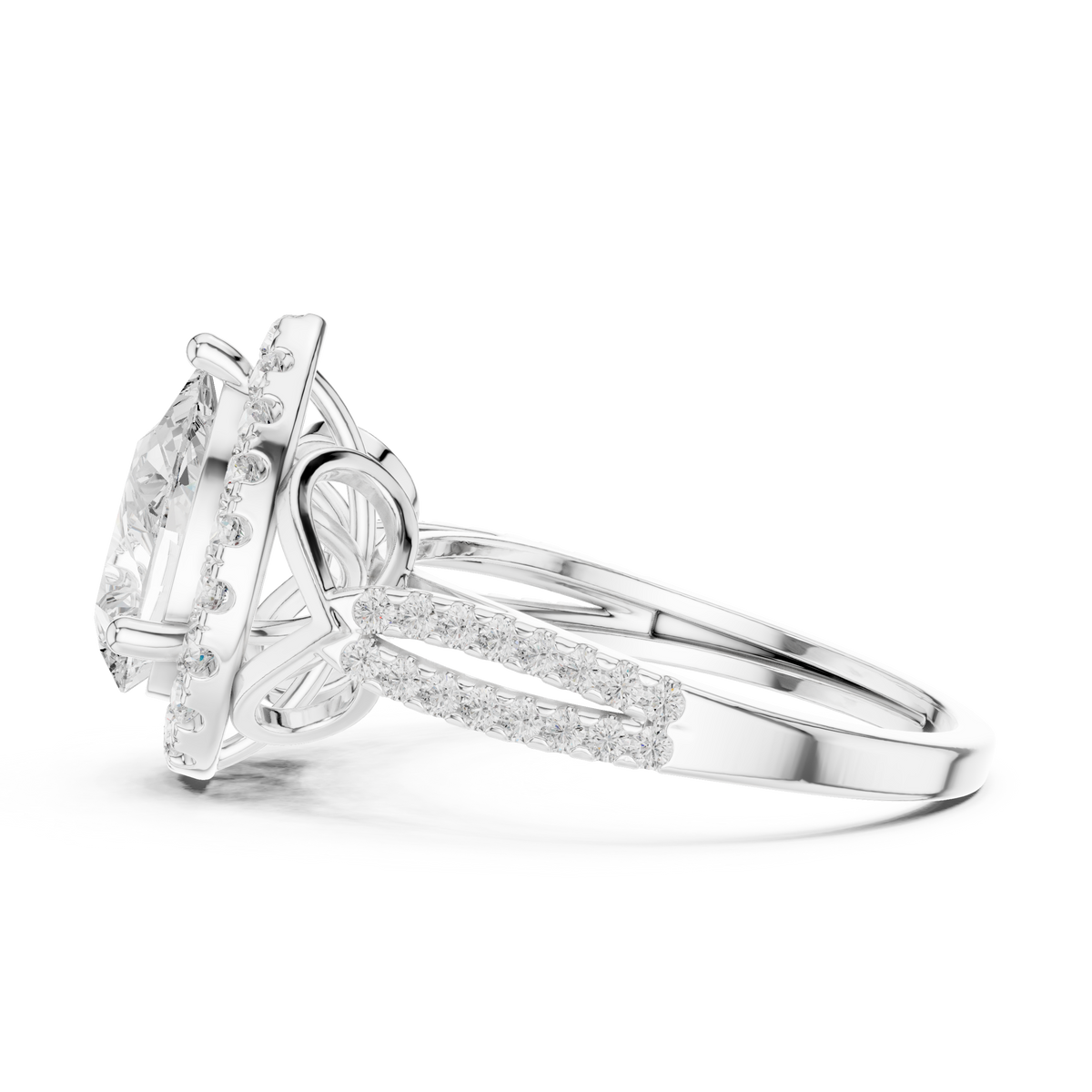 pear cut lab diamond split shank engagement ring - view 9