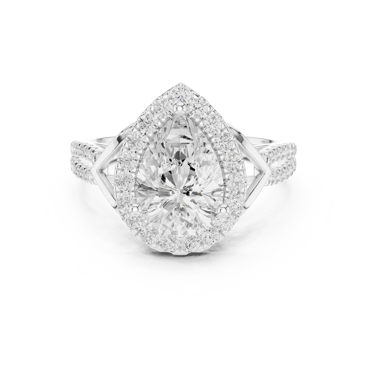 Pear Cut Lab Diamond Split Shank Engagement Ring - View 3