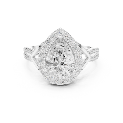 Pear Cut Lab Diamond Split Shank Engagement Ring - View 3