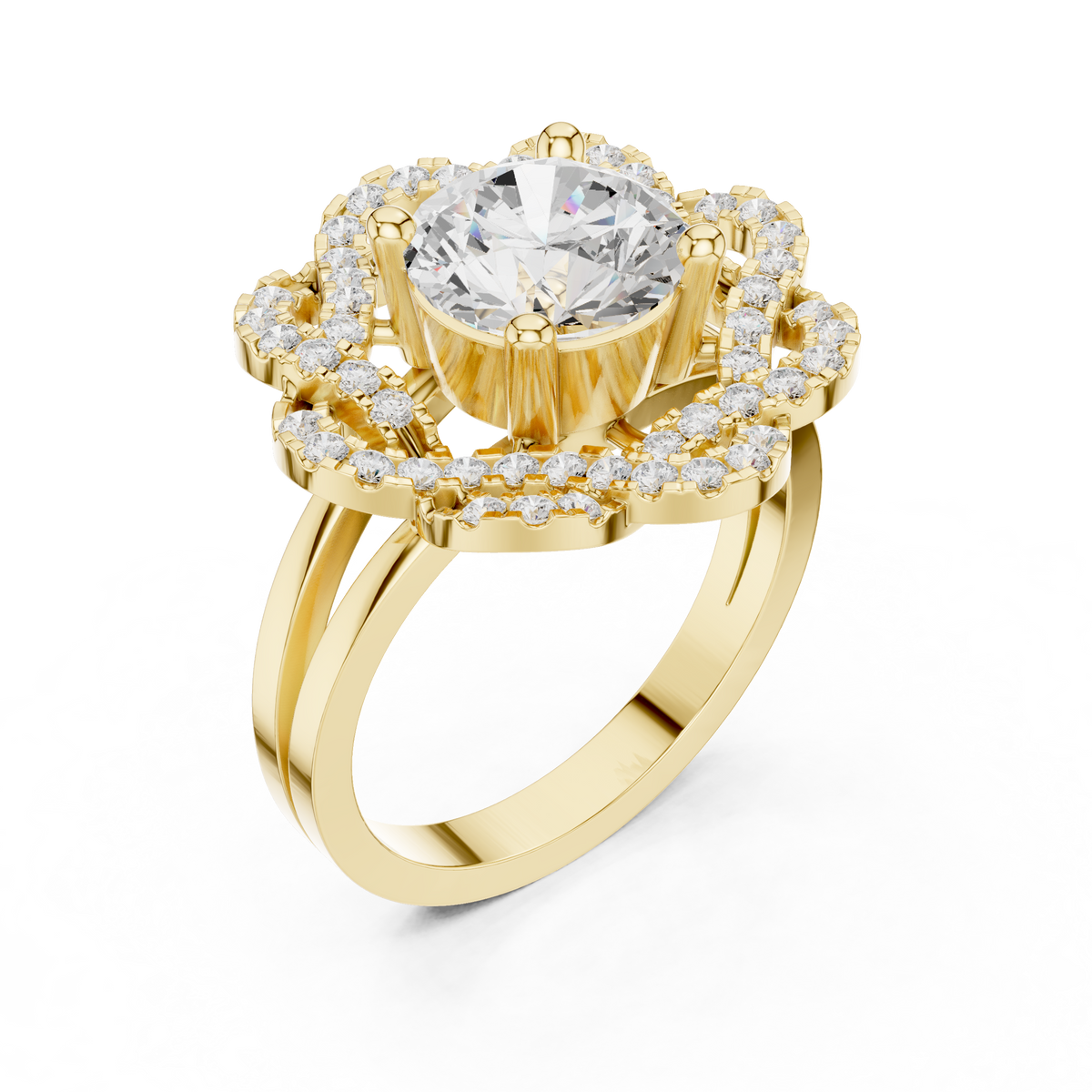 Floral Round Cut Moissanite Diamond Statement Wedding Ring For Her - View 4