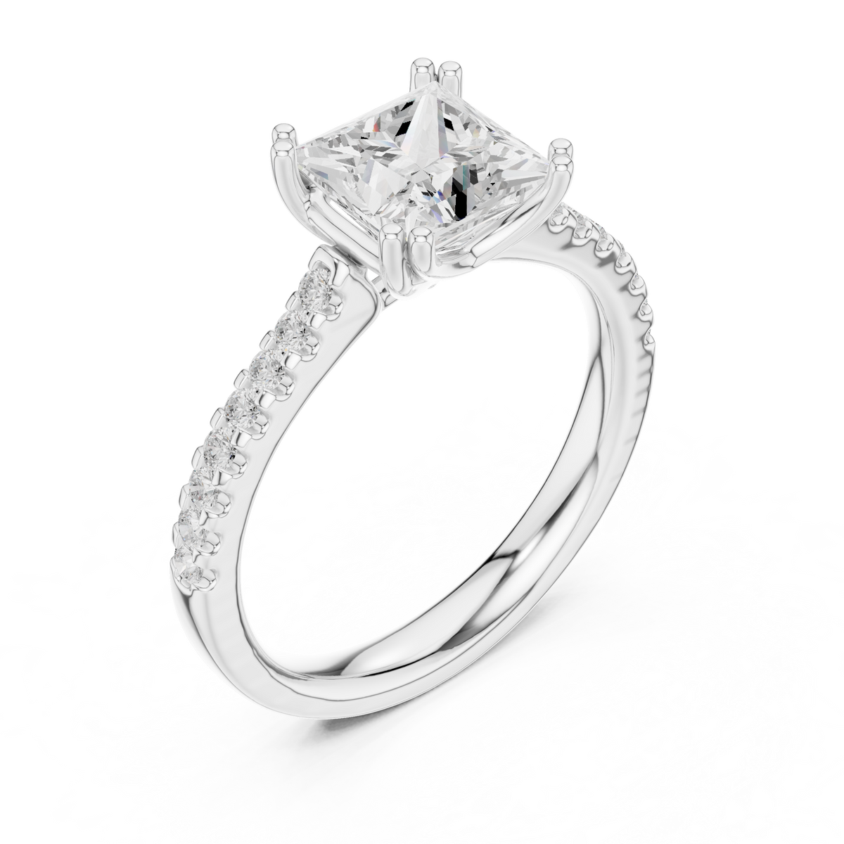 Princess Cut Moissanite Diamond Double Pave Solitaire Engagement Ring - View 6