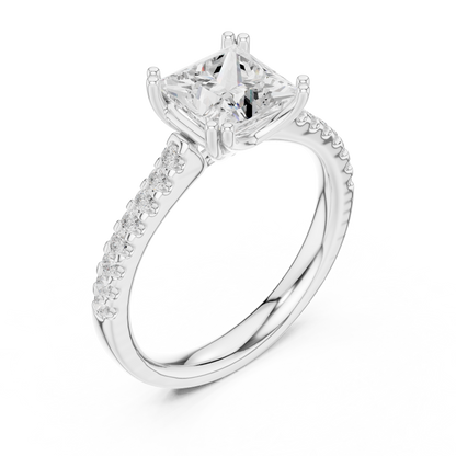 Princess Cut Moissanite Diamond Double Pave Solitaire Engagement Ring - View 6