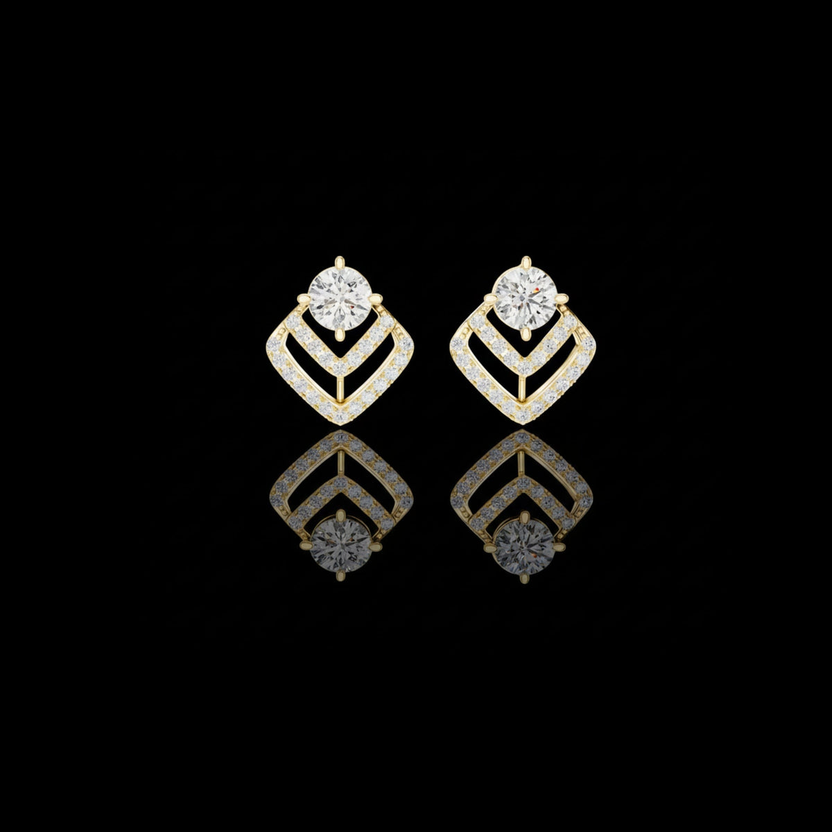 chevron round lab diamond stud earrings statement design