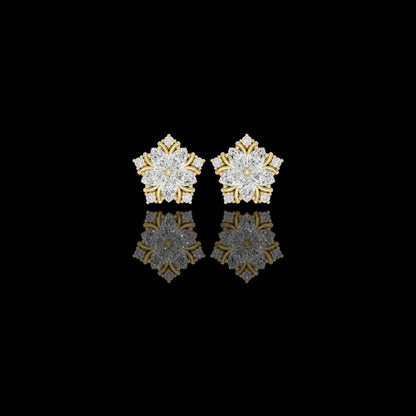 Blossom Petal Cluster Marquise And Round Moissanite Diamond Stud Earrings Floral Starburst