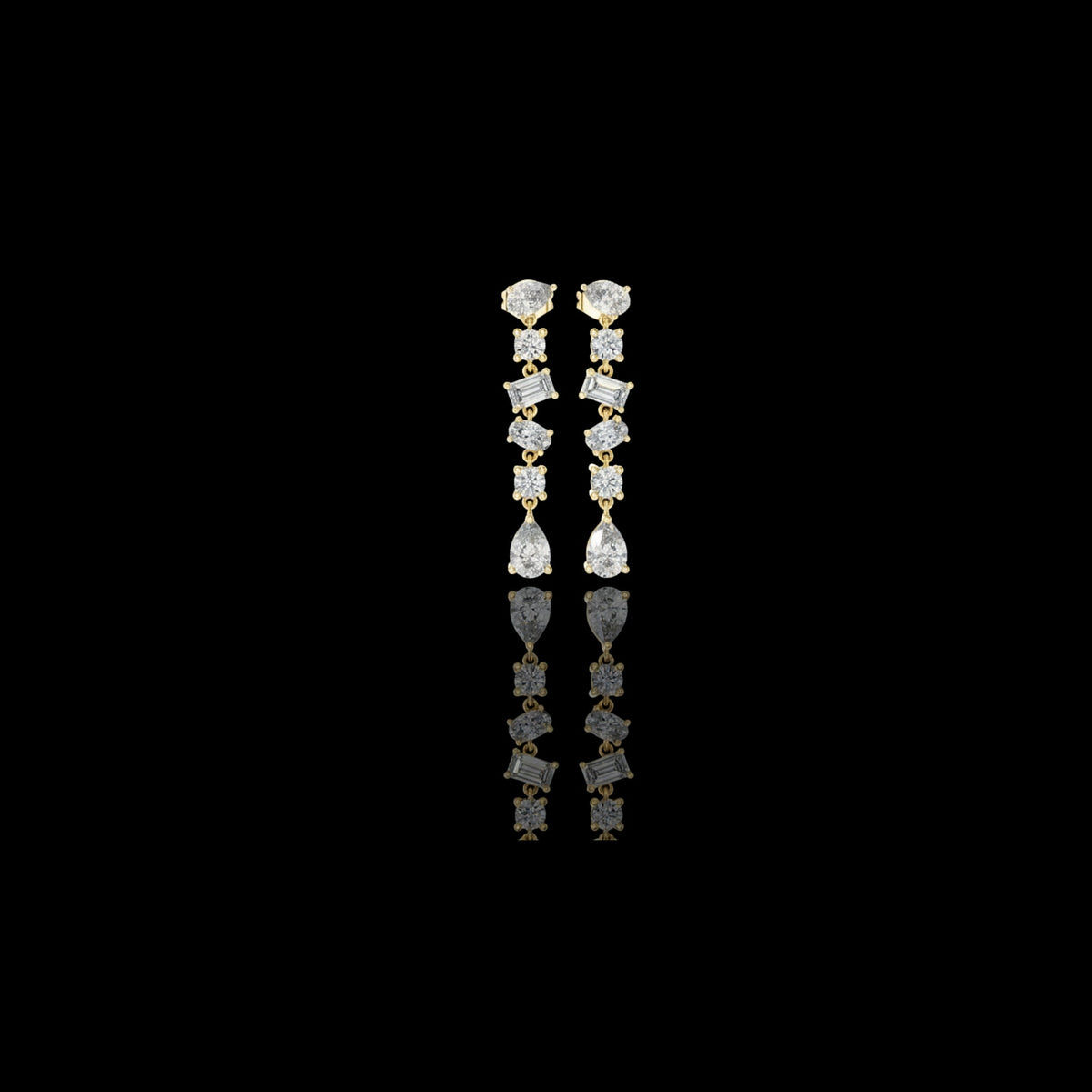 multi shape mixed cut moissanite diamond linear drop earrings asymmetric dangle design