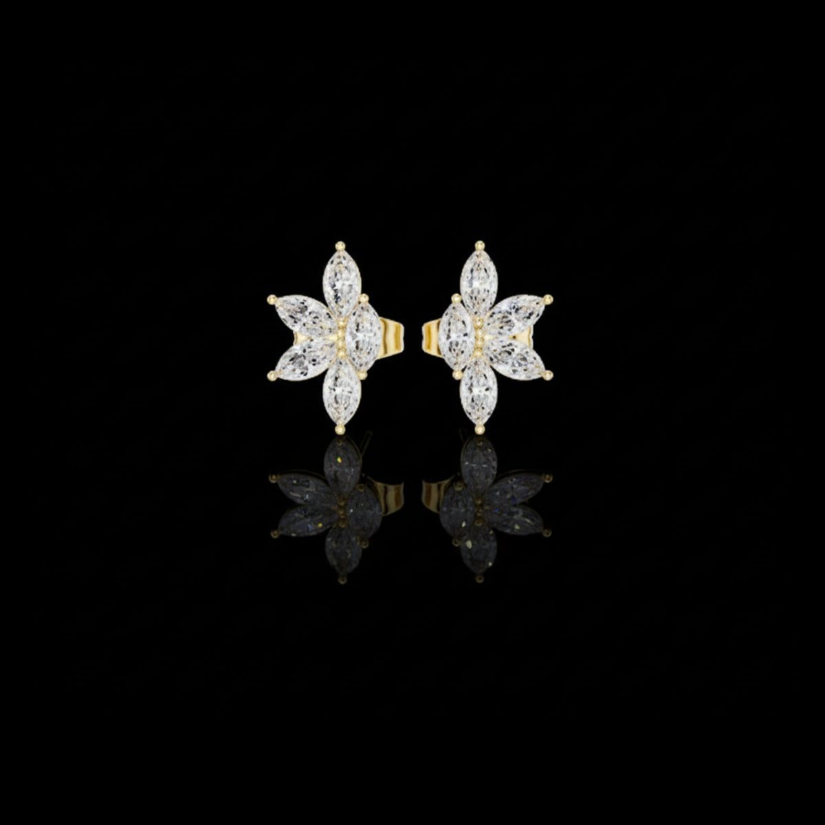 floral blossom moissanite diamond marquise cut starburst cluster studs earring