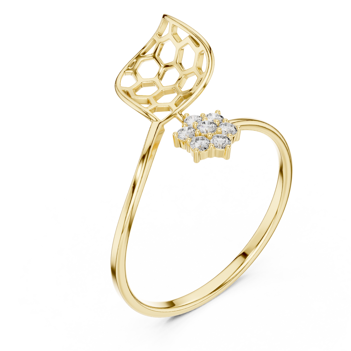 Open Honeycomb Design Leaf Lab Diamond Ring - View 2