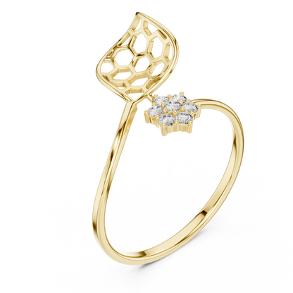 Open Honeycomb Design Leaf Lab Diamond Ring - View 2