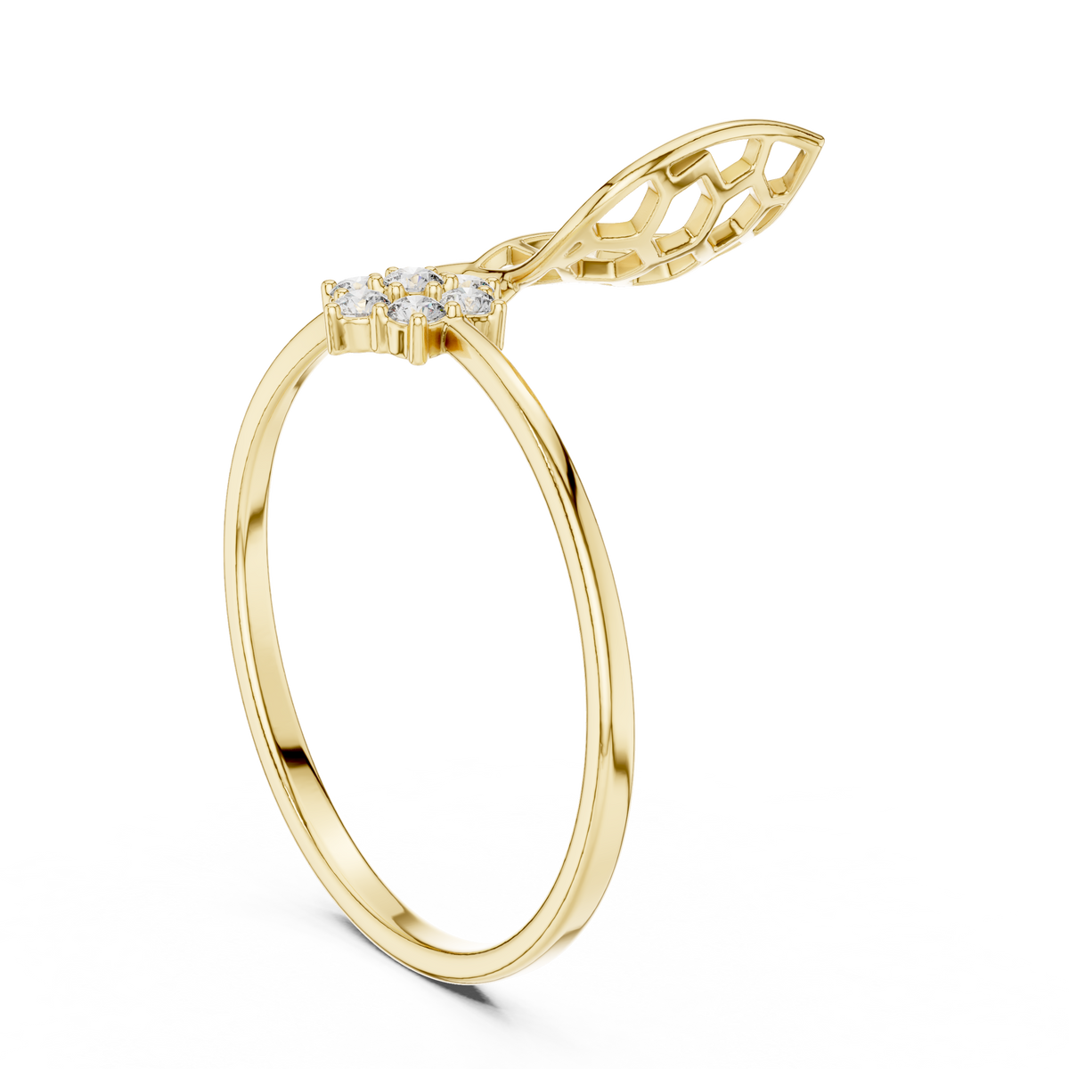 Open Honeycomb Design Leaf Lab Diamond Ring - View 5