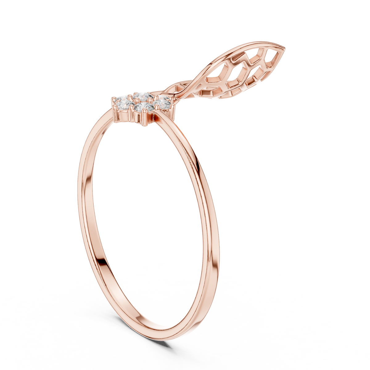 Open Honeycomb Design Leaf Lab Diamond Ring - View 6