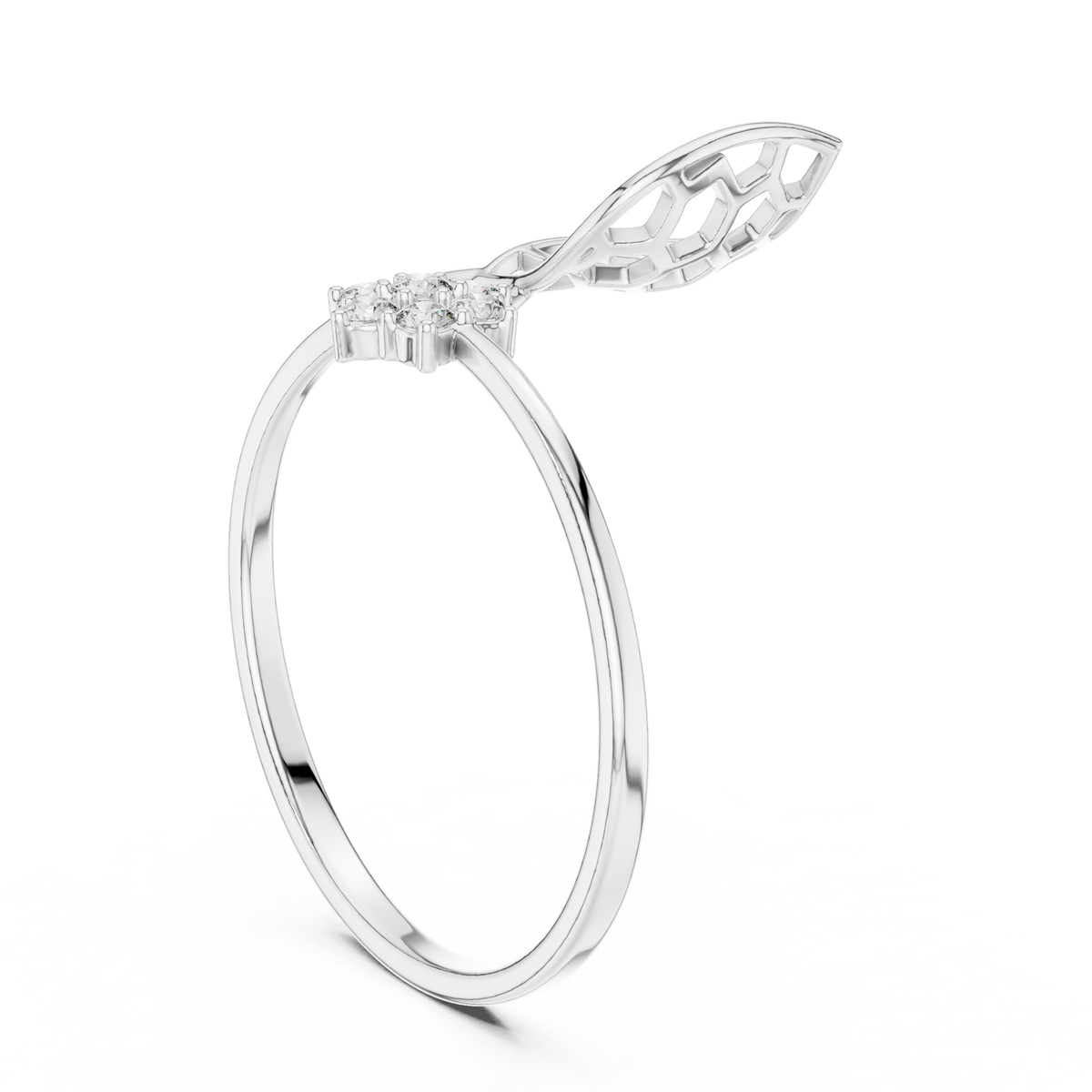 open honeycomb design leaf lab diamond ring - view 7