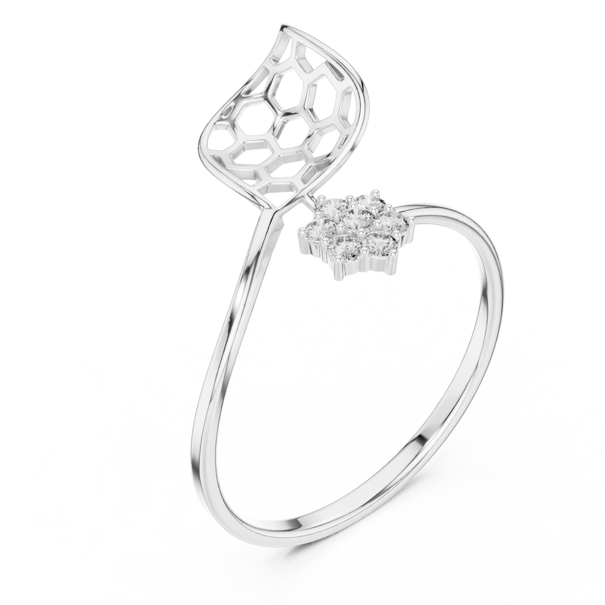 open honeycomb design leaf lab diamond ring - view 4