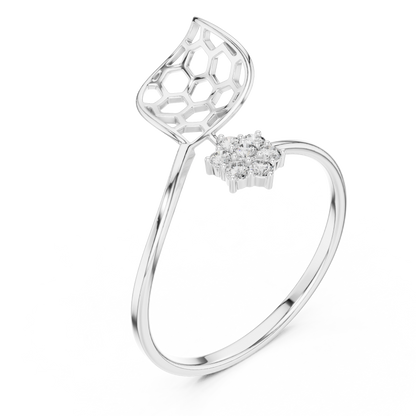 Open Honeycomb Design Leaf Lab Diamond Ring - View 4