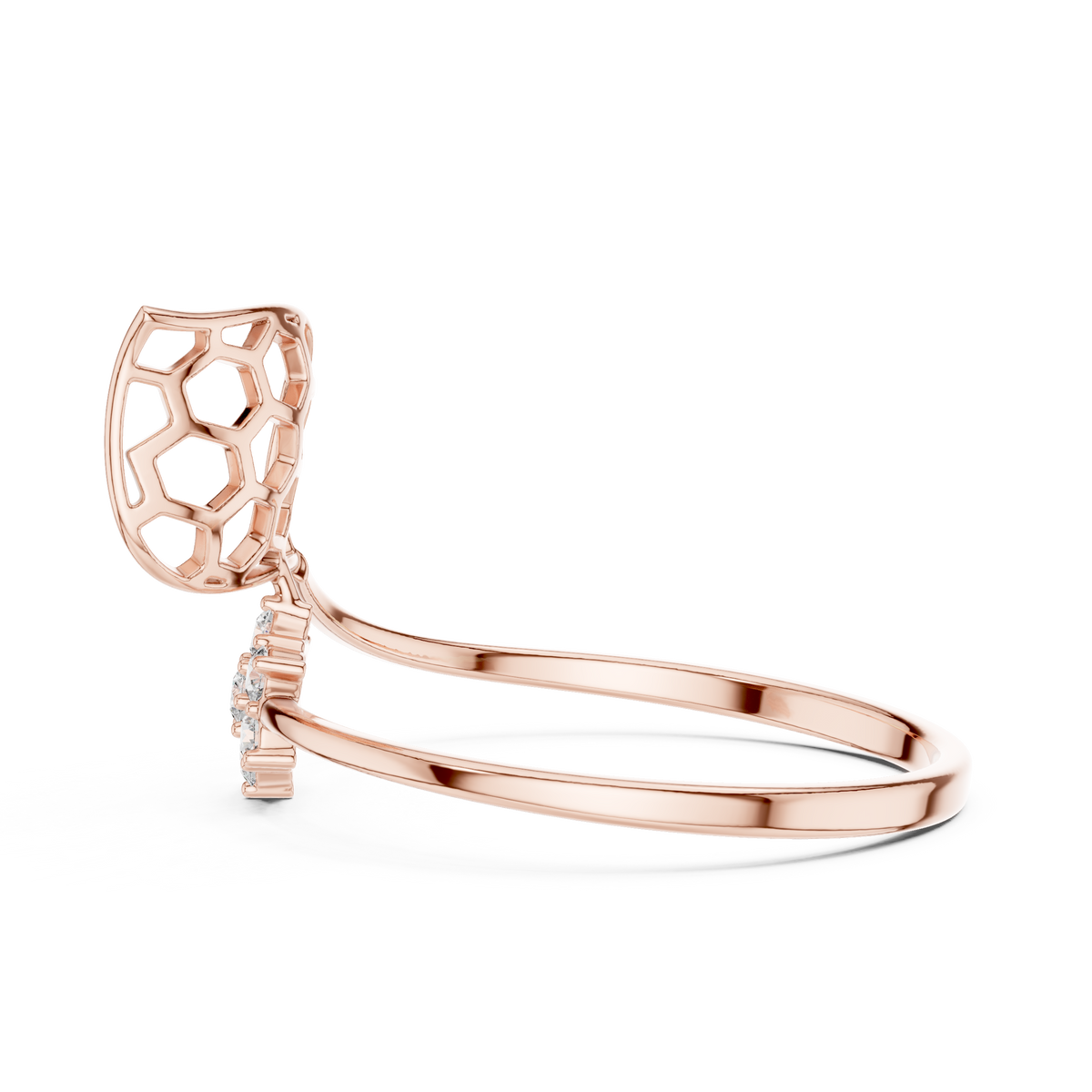 open honeycomb design leaf lab diamond ring - view 9