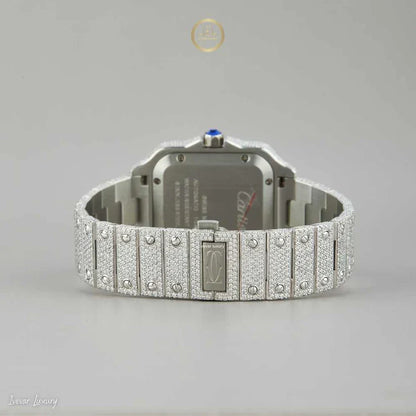 Magnificent Moissanite Diamond-Encrusted Luxury Watch with Deep Blue Dial and Silver Roman Numerals - View 4