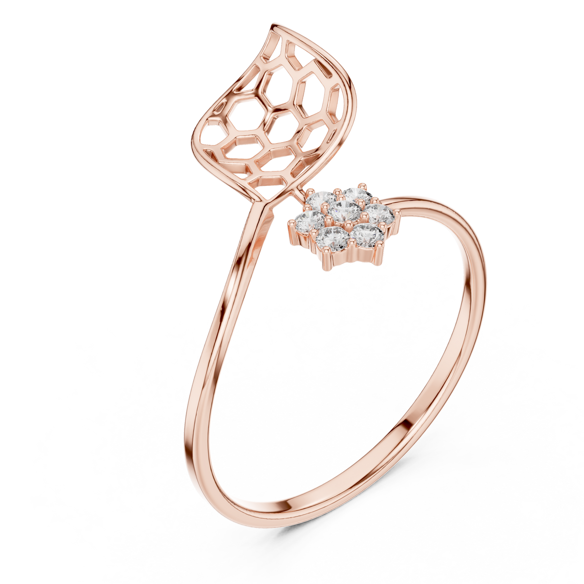 open honeycomb design leaf lab diamond ring - view 3