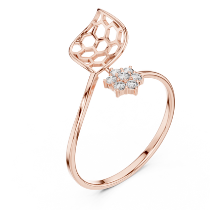 Open Honeycomb Design Leaf Lab Diamond Ring - View 3