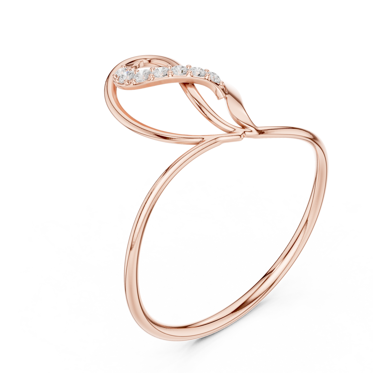 interlocking pave round lab diamond open heart shape engagement ring - view 3