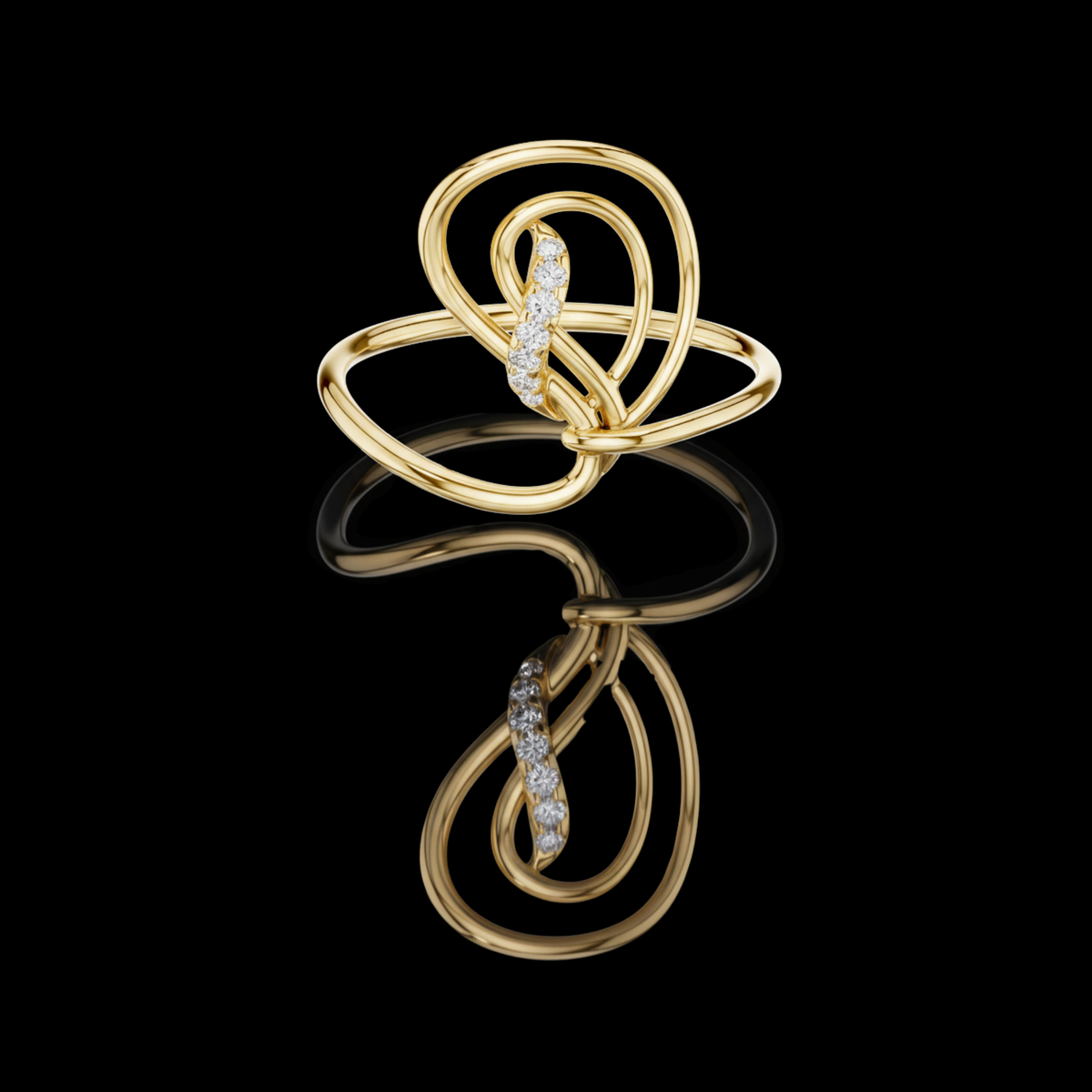 abstract open loop pave lab diamond statement anniversary ring