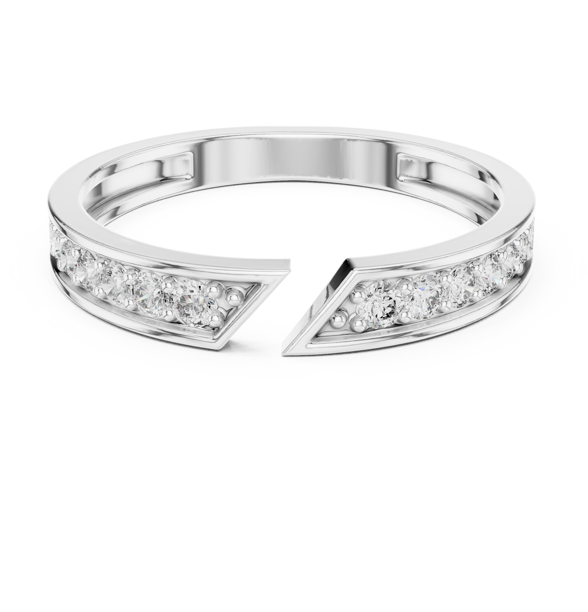 Round Cut Open Chevron Lab Diamond Stackable Wedding Band - View 3