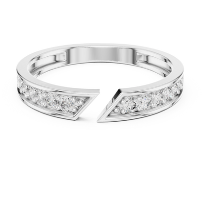 Round Cut Open Chevron Lab Diamond Stackable Wedding Band - View 3