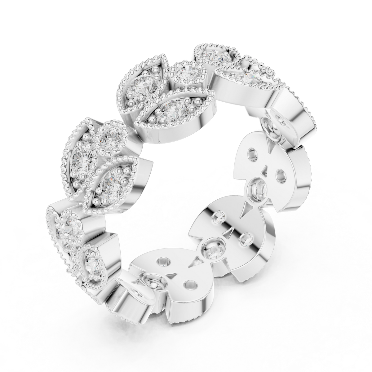 vintage floral marquise & round moissanite diamond eternity band ring - view 6