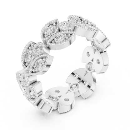 Vintage Floral Marquise & Round Moissanite Diamond Eternity Band Ring - View 6