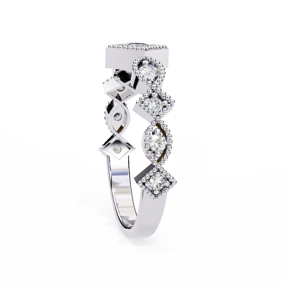 princess cut chevron lab diamond stackable wedding band ring - view 9