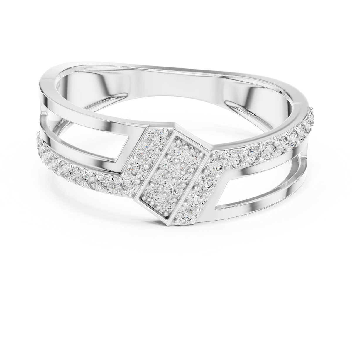 Round Lab Diamond Openwork Statement Ring Geometric Pave Band - View 3