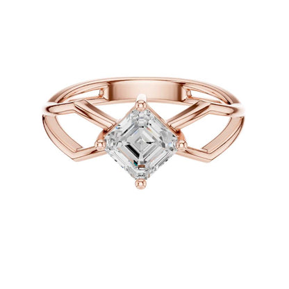 Asscher Cut Lab Diamond Solitaire Ring Open Split Shank - View 2