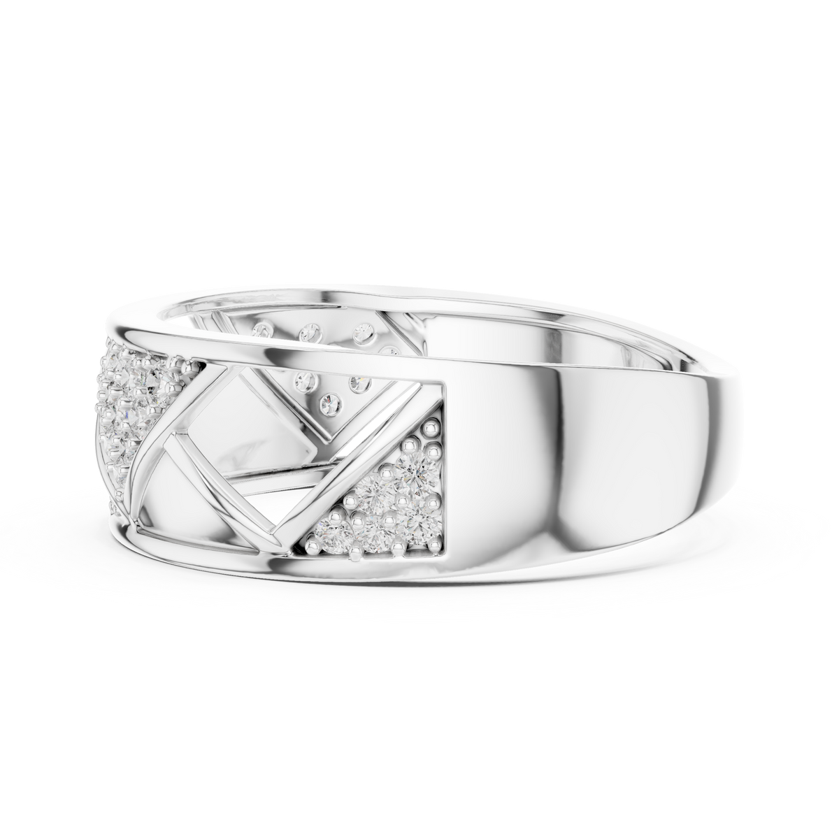 Round Cut Lab Grown Diamond Men's Triangular Pave Pattern Statement Ring - View 12