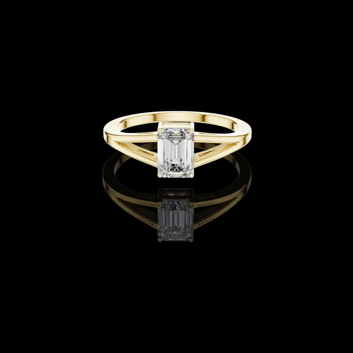 Emerald Cut Lab Diamond Split Shank Solitaire Ring