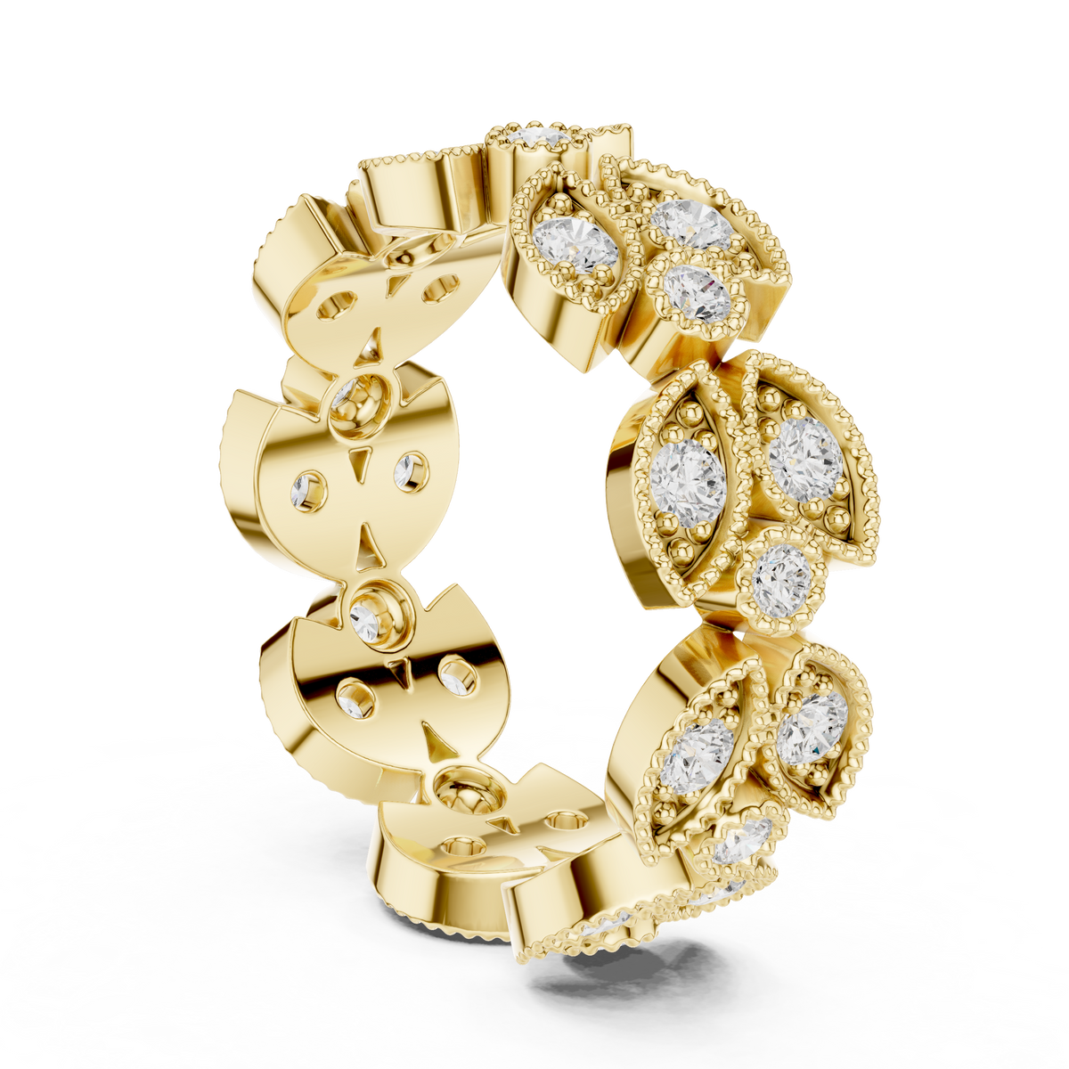 vintage floral marquise & round moissanite diamond eternity band ring - view 10