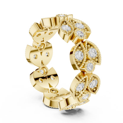 Vintage Floral Marquise & Round Moissanite Diamond Eternity Band Ring - View 10