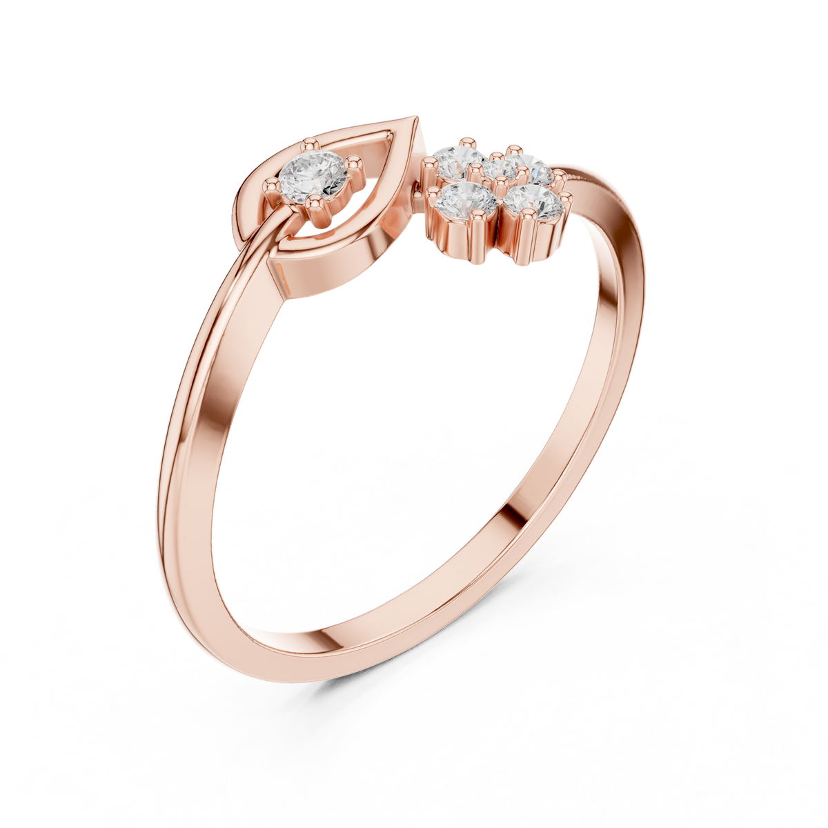 Open Leaf With Flower Round Lab Diamond Bypass Ring - View 5