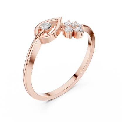 Open Leaf With Flower Round Lab Diamond Bypass Ring - View 5