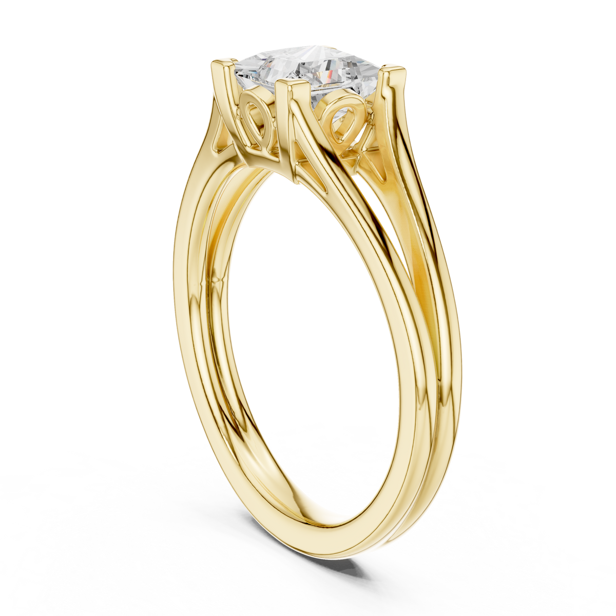 Princess Cut Lab Diamond Split Shank Solitaire Engagement Ring - View 5