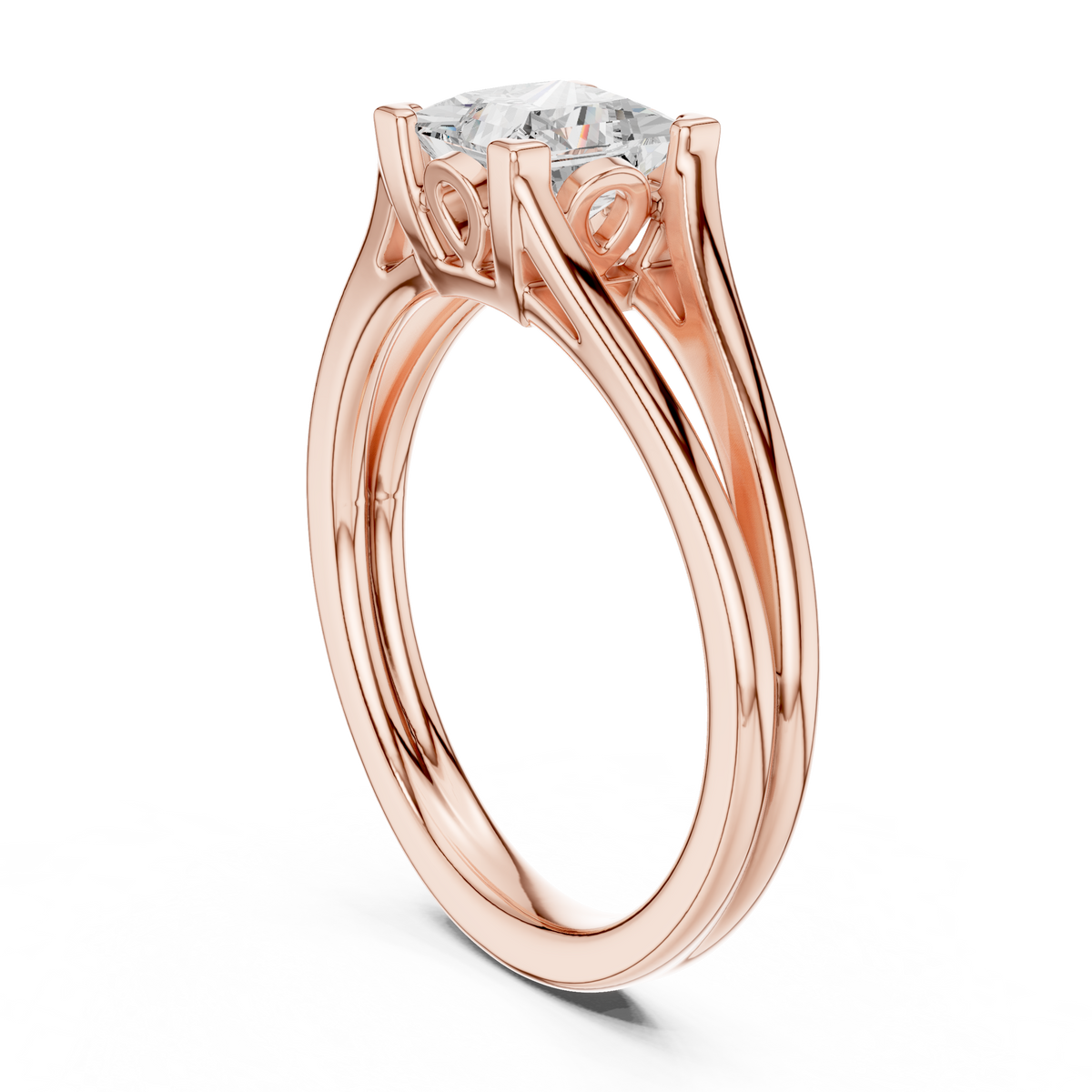 Princess Cut Lab Diamond Split Shank Solitaire Engagement Ring - View 6