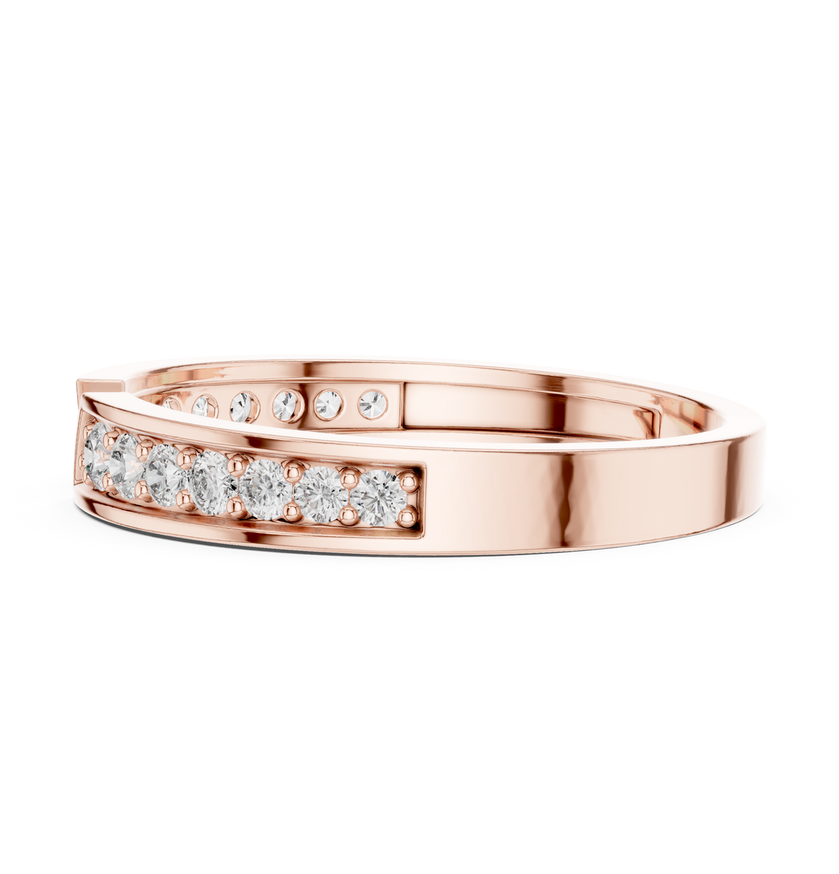 Round Cut Open Chevron Lab Diamond Stackable Wedding Band - View 8