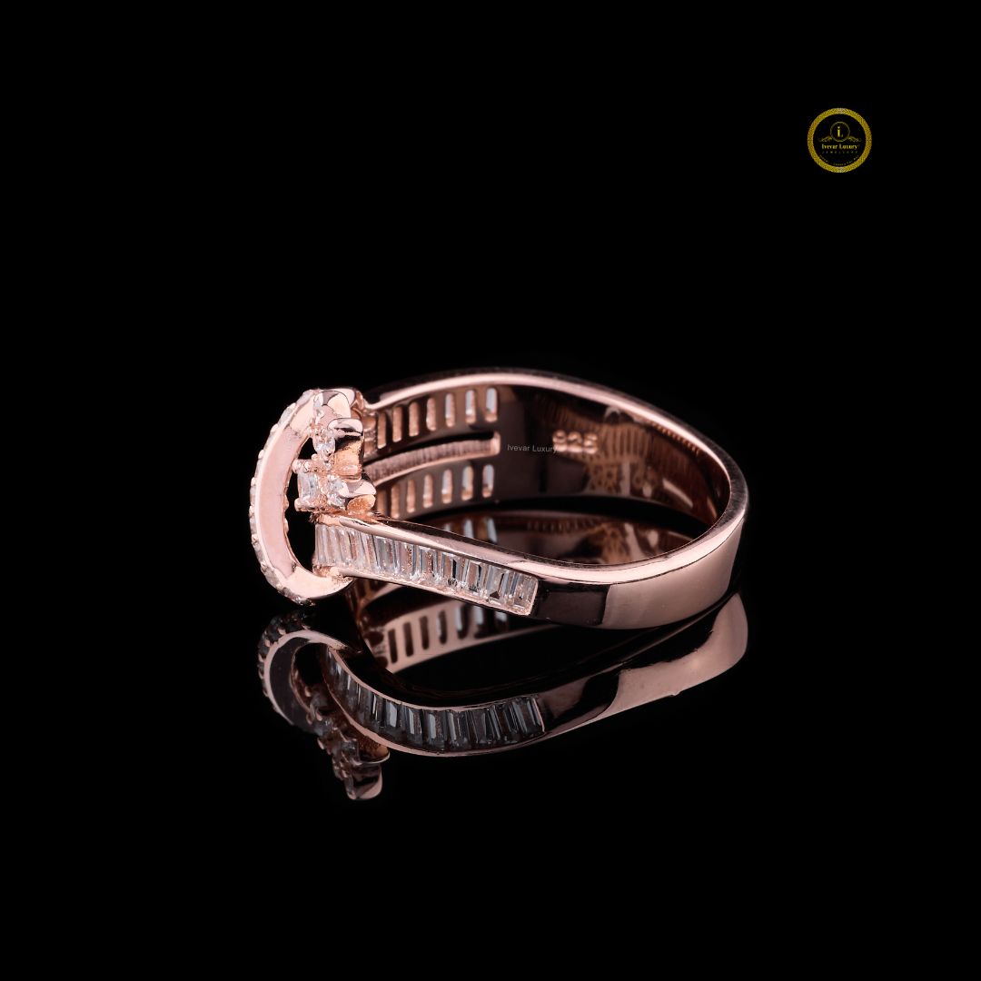 floral bypass baguette and round lab diamond engagement band - view 3