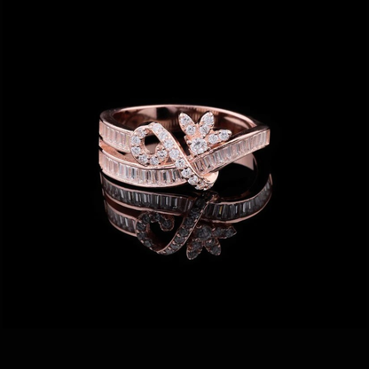 Floral Bypass baguette and Round Lab Diamond Engagement Band