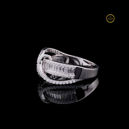 Floral Bypass Baguette and Round Lab Diamond Anniversary Band - View 4
