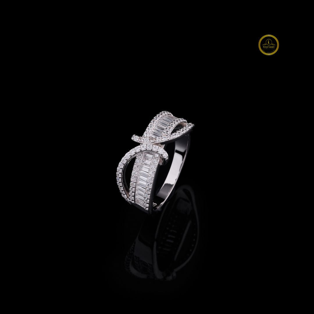 Floral Bypass Baguette and Round Lab Diamond Anniversary Band - View 2