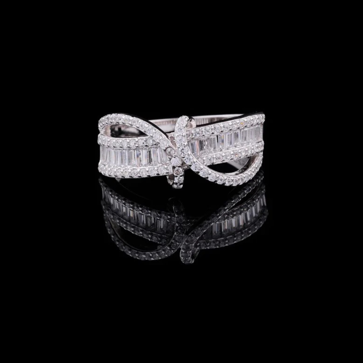 Floral Bypass Baguette and Round Lab Diamond Anniversary Band