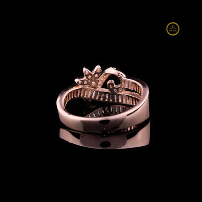 Floral Bypass baguette and Round Lab Diamond Engagement Band - View 4