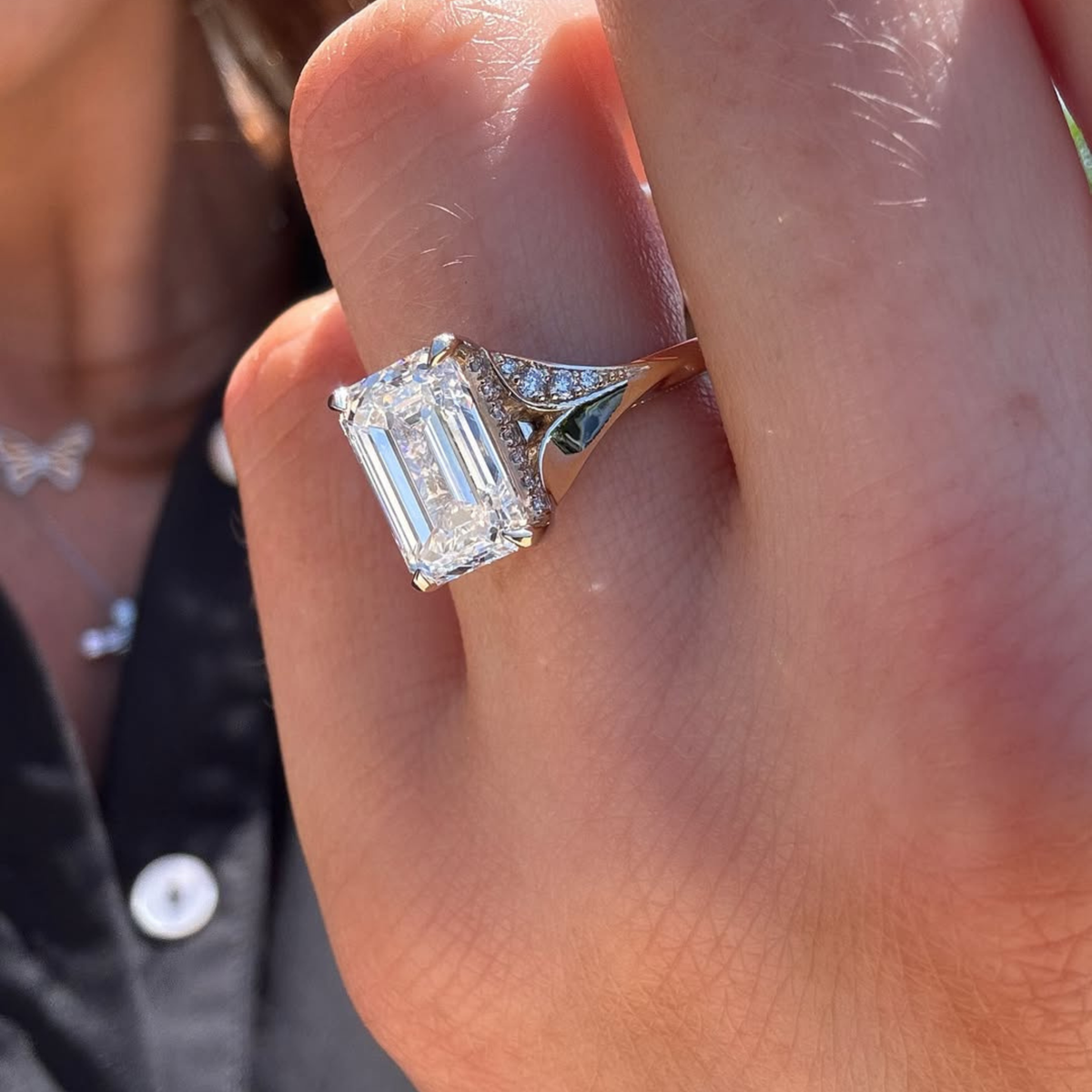 Split Shank With Emerald Lab Diamond Engagement Ring - View 5