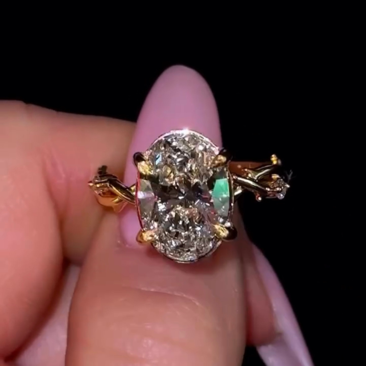 Oval Cut Lab Diamond Leaf Engagement Ring