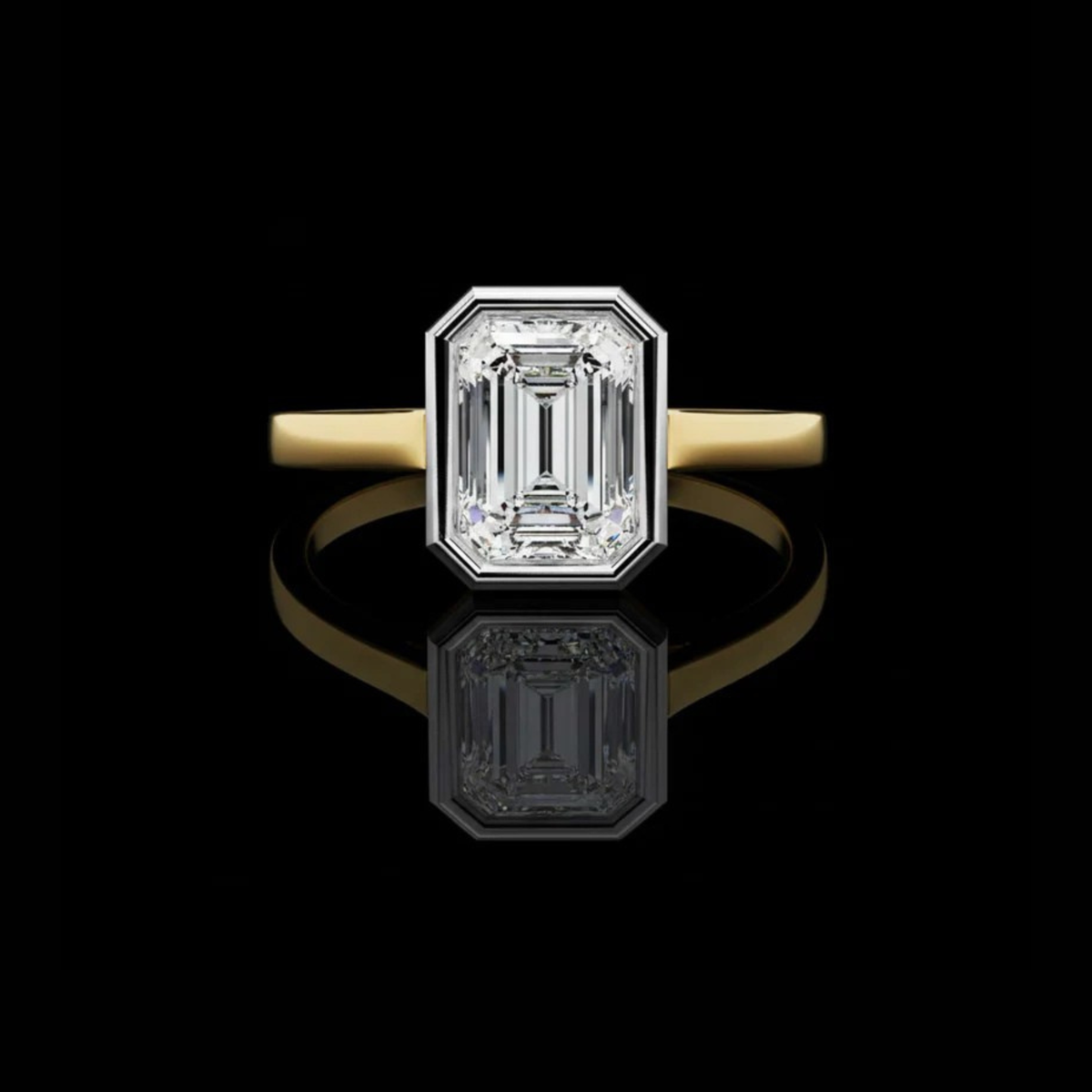 Bezel Setting Emerald Cut Lab Diamond Engagement Ring